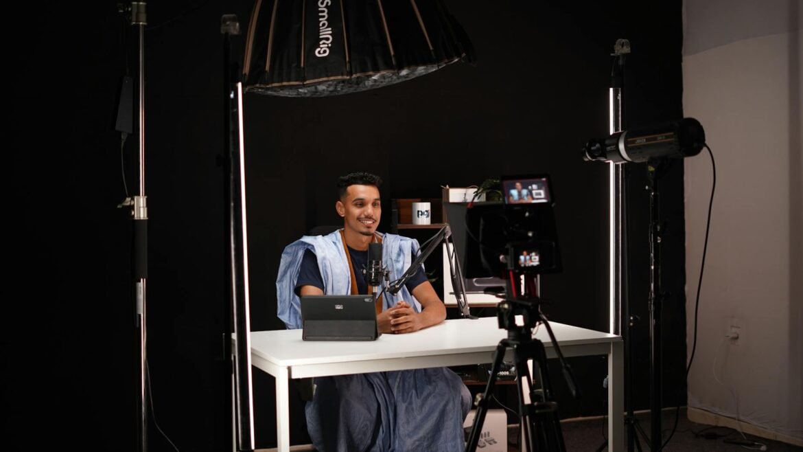 man recording video in professional studio setup